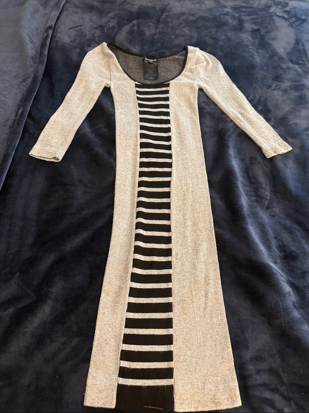 bebe Silver Long-Sleeve Bodycon Dress with Black Center Stripe